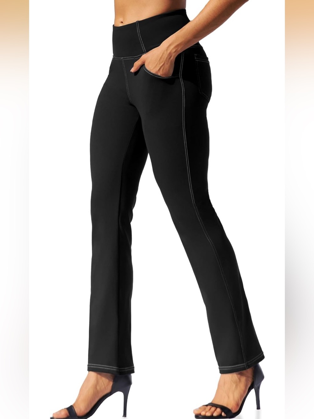 High-Rise Black Bootcut Leggings with Side Pocket